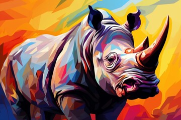 Colorful abstract illustration featuring a rhino. Generative AI