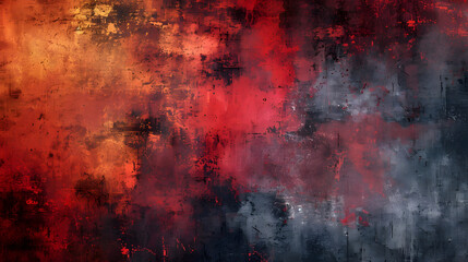 Vibrant maroon hues dance across an abstract painting, bursting with colorfulness against a striking red and black wall