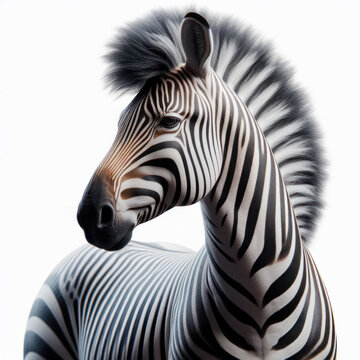 Zebra, African equines with distinctive black-and-White striped coats, Cebra, isolated White background.