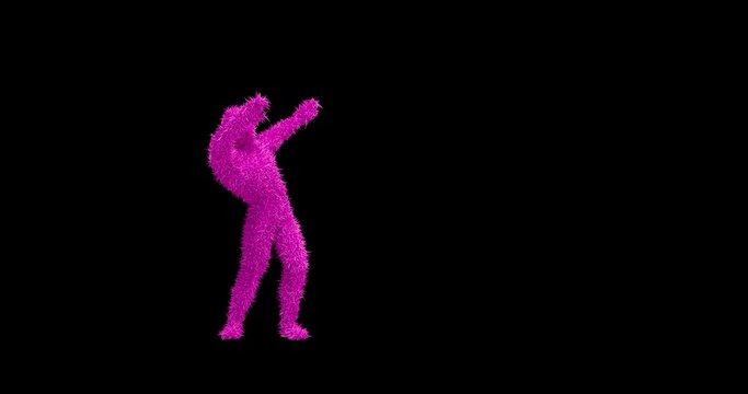 Pink 3D Hairy Fur Character Dancing Slowly On Empty Stage. Loopable With Luma Channel. Dance And Entertainment Related 3D Abstract Animation.