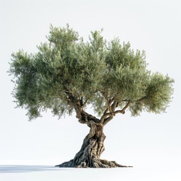 Image of olive trees against a clean white background. Expressing the natural beauty of olive branches and leaves