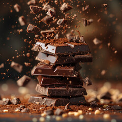 Brocken chocolate bars falling