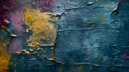A vibrant explosion of color dances across the canvas, blending abstract forms of blue and yellow paint to evoke a sense of dynamic energy and rusted beauty