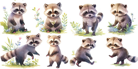 Watercolor baby racoon clipart for graphic resources