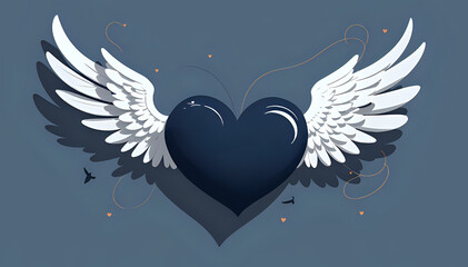 angel wings with heart or heart with wings or winged heart icon or heart with wings or heart and wings. love eith wings or loves and wing - obrazy, fototapety, plakaty