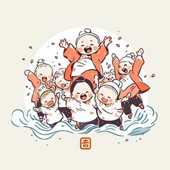 Obraz na płótnie Canvas Illustration of children celebrating Chinese New Year