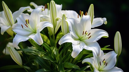 white pion flowers in the garden with green , generative ai