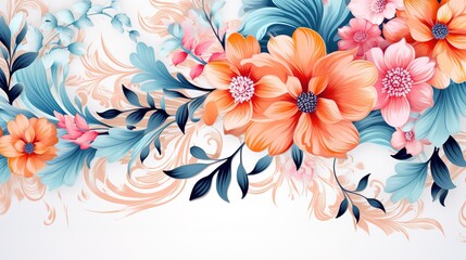 Fototapeta na wymiar pink blue and orange vector flowers bunches with seamle, generative ai