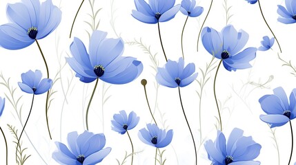 seamless pattern with blue flowers_and bud on white bac, generative ai