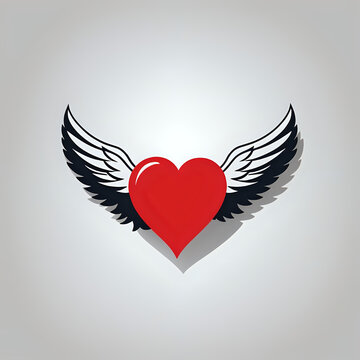 angel wings with heart or heart with wings or winged heart icon or heart with wings or heart and wings. love eith wings or loves and wing