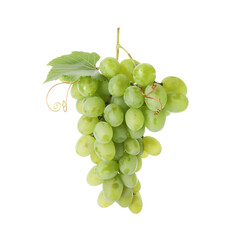 Fresh ripe grapes and leaf isolated on white