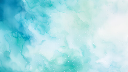Blue winter watercolor ombre leaks and splashes texture on white watercolor paper background. Painted ice, frost and water for winter rain, snow weather travel. Graphic resource for water wave by Vita - obrazy, fototapety, plakaty