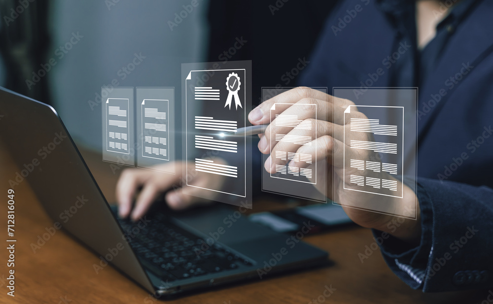 Poster digital data exam check list and assessment for the certificate concept, business people evaluation 