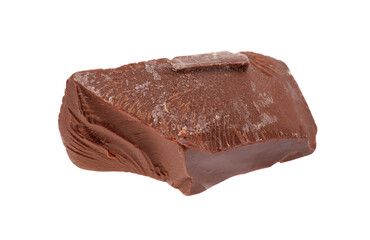 Piece of tasty milk chocolate isolated on white