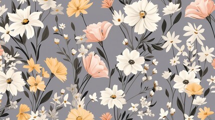 abstract multicolor a solid hibiscus blooming flowers motif arrangement with medium tone, all over vector design with cream background illustration digital image for wrapping paper or textile printing