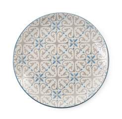 One clean ceramic plate isolated on white, top view