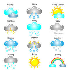 Forecast weather icons set different types of weather cloud illustration