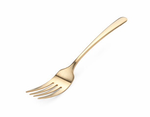 One shiny golden fork isolated on white
