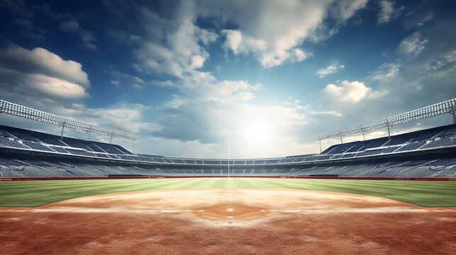 baseball field in outdoor stadium with copy space
