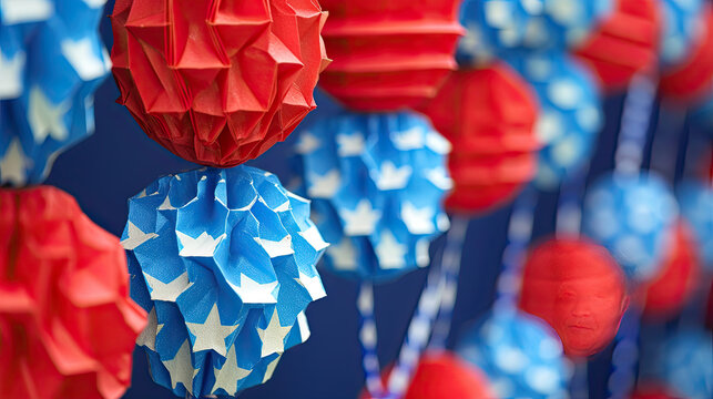 forth of July holiday decorations in red white and blue 