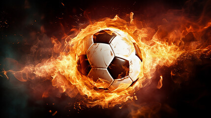 fiery soccer ball in goal with net in flames