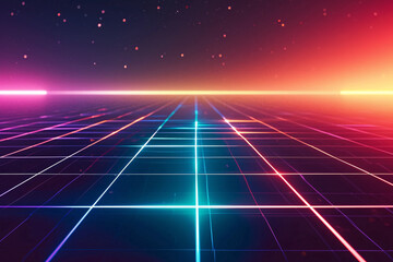 3D rendering technology grid lines glowing background, purple technology theme concept illustration