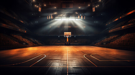 professional basketball court arena background with light - obrazy, fototapety, plakaty