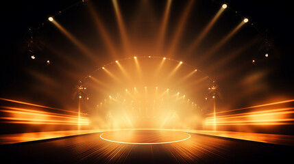 beautiful bright stage lights flashing in orange color place for your page copy space