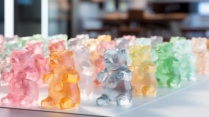 Obraz na płótnie Canvas Revel in the visual feast of these miniature bearshaped candies, boasting a translucent sugar coating that adds a touch of sweetness to their already tantalizing taste.