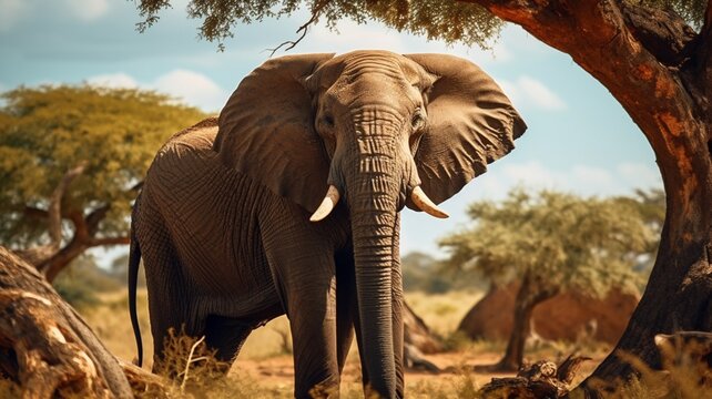 Elephant animal standing in the tree AI Generated image