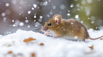 cute mouse playing in snow 