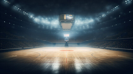 basketball arena with special lighting and copy space