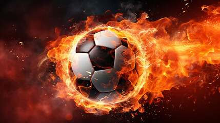 Fototapeta premium fiery soccer ball in goal with net in flames