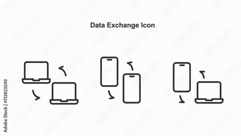 Poster black thin linear icon animations representing data transfer with phone device or computer device ic