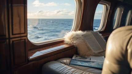 Embrace the tranquility of the open ocean on your private jet as you dive into your favorite novel in a comfortable reading nook with the stunning view as your backdrop.