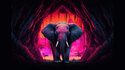 Elephant Neon light animal sitting cave pictures AI Generated Art