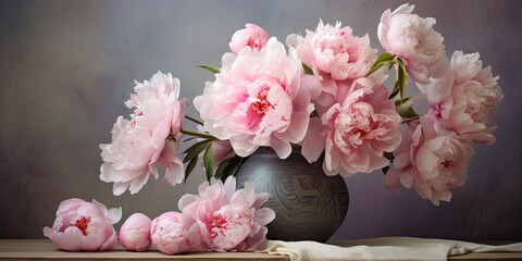Vintage peonies in any room's interior, on a textured backdrop, in any style or composition.