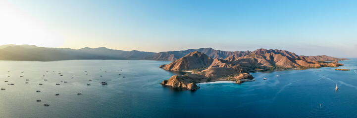 Panorama view of beautiful pink beach at Flores Island, Indonesia.
