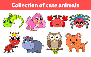 Collection of cute animals, vector illustrations