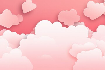 Pink sky and paper cut clouds and heart on valentines day