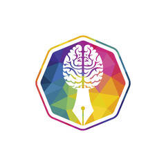 Brain pen vector logo design template. Smart creative education logo concept.
