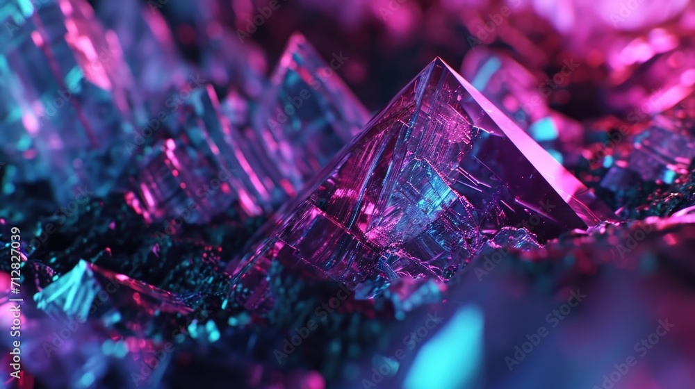 Poster triangular neon shards in shades of pink purple and blue overlapping and creating an otherworldly ab