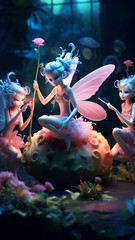 Fairies doing yoga studio with ladybug AI Generated image