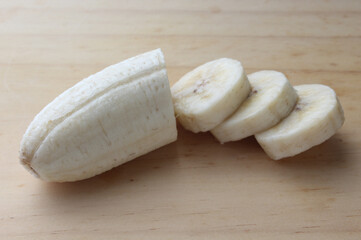 Sliced ​​apple banana on the table.