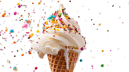 Collection of PNG. Delicious ice cream explosion isolated on transparent background. - obrazy, fototapety, plakaty