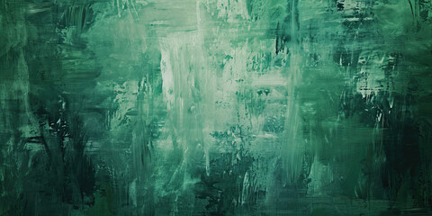 Oil paint strokes on wide canvas textured green background decorating art painting illustration, generated ai	
