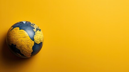 top view of world health day concept background with planet earth ornament and yellow background - obrazy, fototapety, plakaty