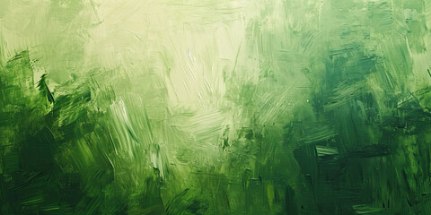 Oil paint strokes on wide canvas textured green background decorating art painting illustration, generated ai	
