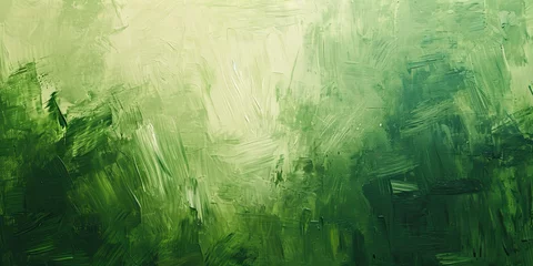 Fotobehang Oil paint strokes on wide canvas textured green background decorating art painting illustration, generated ai   © dan