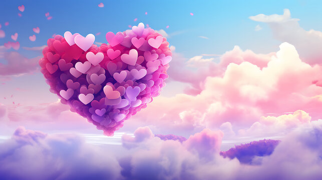 beautiful valentine day with heart in clouds colorful, abstract background.